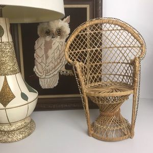 Vintage Mini Wicker Ratan Peacock Chair Dolls Plants Decor Boho Hippie 14.5"
